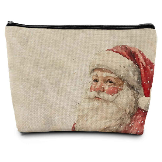 ignytiger Vintage Santa Claus Makeup Bags, Winter Christmas Festive Santa Gifts Cosmetic Bags for Women, Rustic Christmas Decor Holiday Santa Portrait Canvas Makeup Bag Gifts Zipper Pouches for Purse