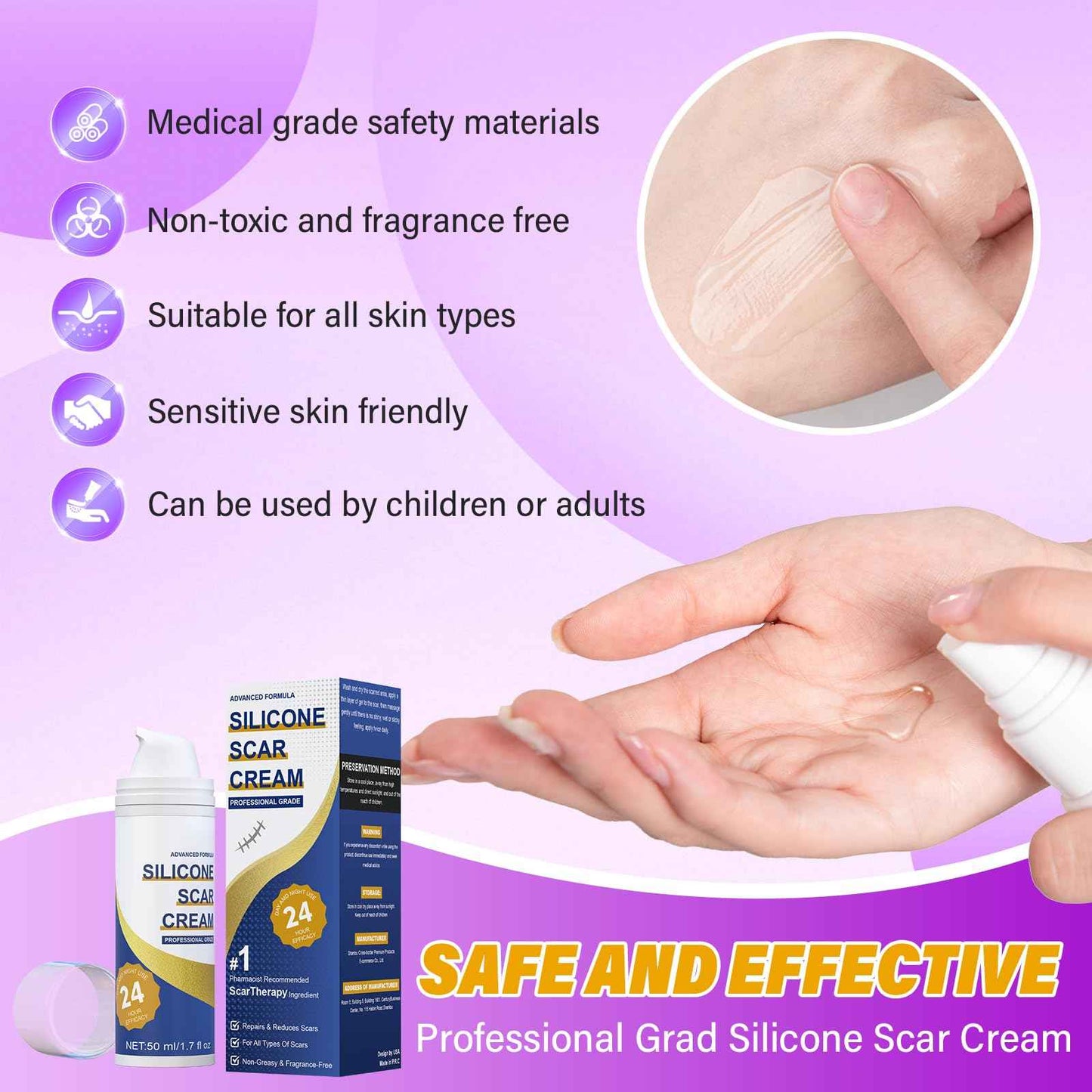 Scar Cream,Silicone Scar Gel,Advanced Scar Gel,Scar Removal Cream For Surgical Scars,Burn,Acne,Stretch Mark,Keloid Bump,C Section Scars 1.7 oz(50g)
