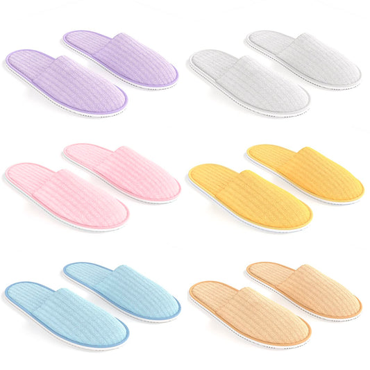 Maeline Bulk 24 Pairs Disposable Coral Slippers for Family, Guests - Mix Multi Color Fleece Indoor Home Spa Hotel House Wedding Slipper for Women, Men