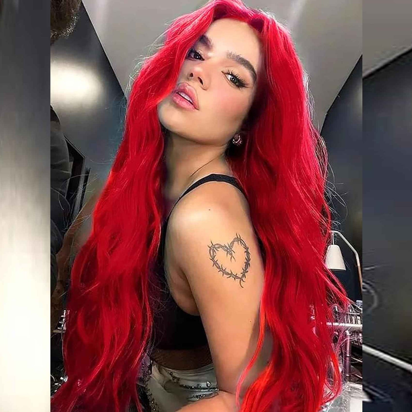 AFBeauty Bright Red Synthetic Lace Front Wig for Women Pastel Red Lace Front Wigs Pre Plucked Hairline Long Loose Wavy Curly Synthetic Lace Front Wig Glueless Heat Resistant 26 Inch Daily Cosplay