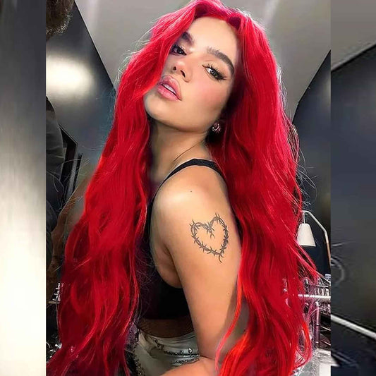 AFBeauty Bright Red Synthetic Lace Front Wig for Women Pastel Red Lace Front Wigs Pre Plucked Hairline Long Loose Wavy Curly Synthetic Lace Front Wig Glueless Heat Resistant 26 Inch Daily Cosplay