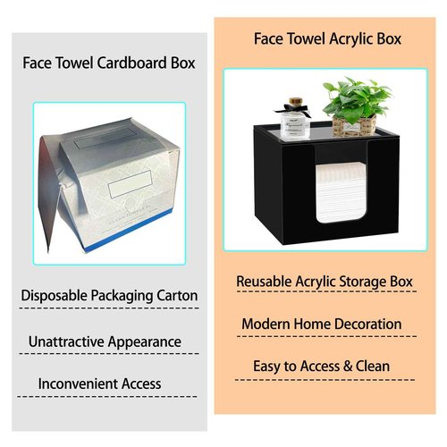 Beitiny Disposable Face Towel Holder, Acrylic Facial Towels Storage Box Organizer Container for Clean Towels XL, Black Bathroom Organization Home Decor