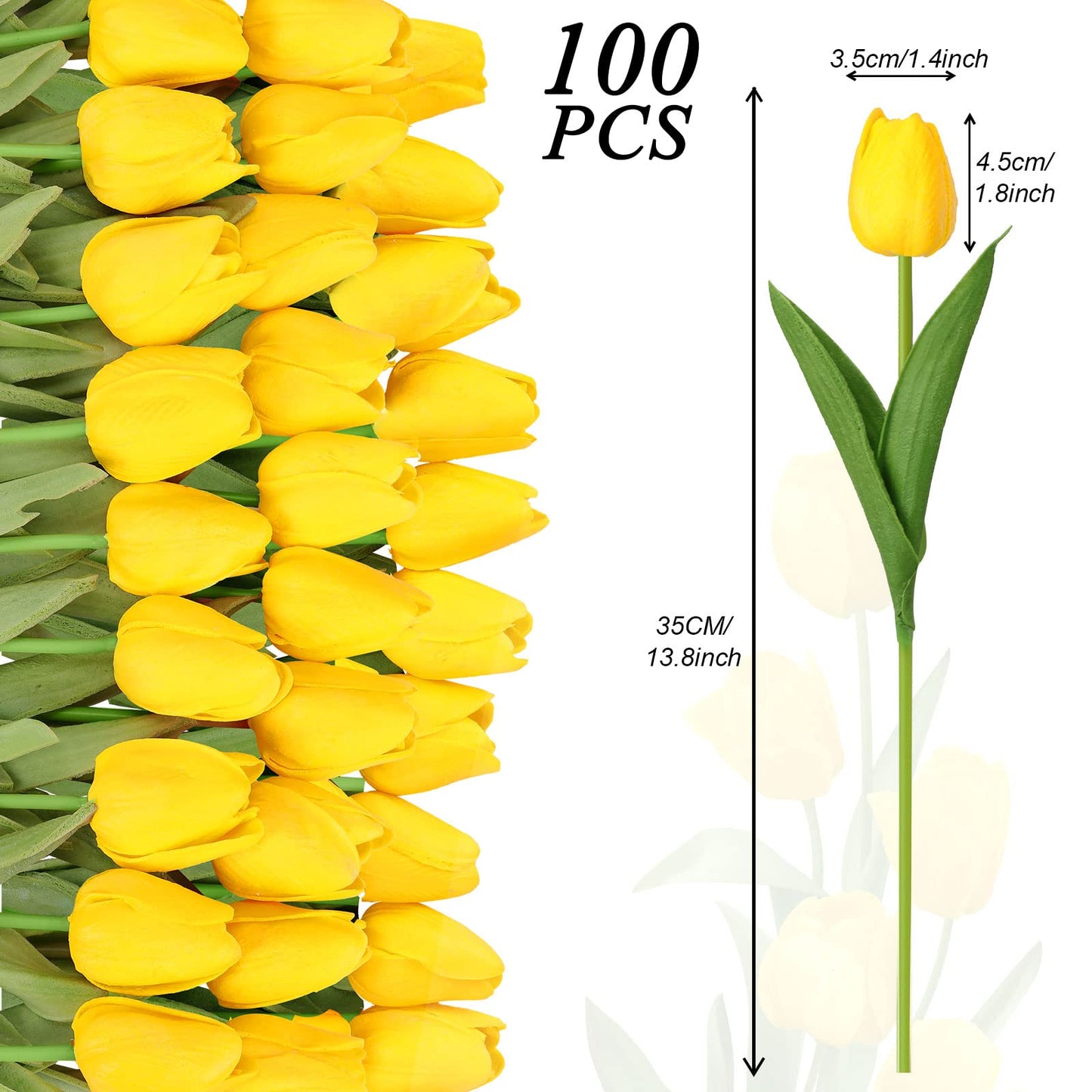 100 Pcs Artificial Tulip Real Touch Flowers False PU Tulips Faux Latex Bouquet Flower Centerpieces Arrangement Wedding Bridal Bouquet for Christmas Holiday Garden Home Decorations Party (Yellow)