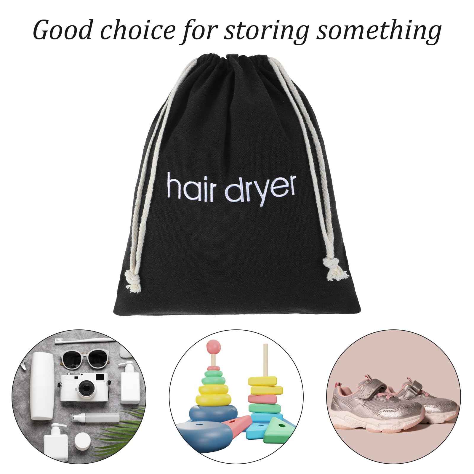 Tyqour Hair Dryer Bag Black Drawstring Hair Dryer Organizer for Travel & Bathroom, 14.96 x 11.81 Inch