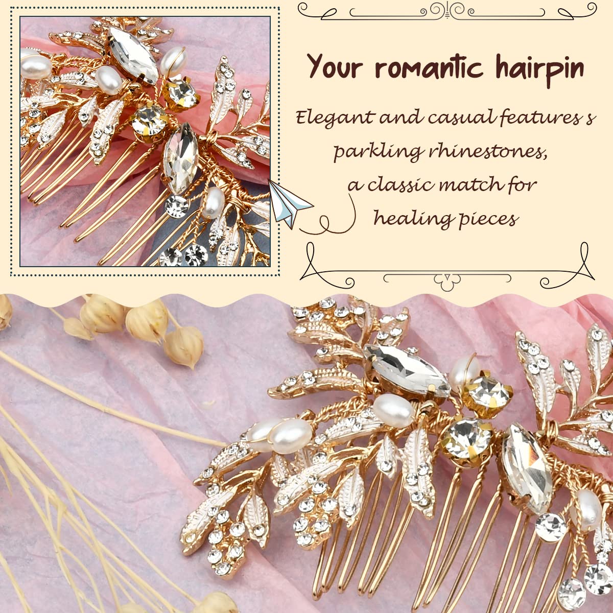 BUYGOO Rhinestone Pearl and Crystal Floral Bridal Hair Clip, Wedding Headpiece Comb for Brides