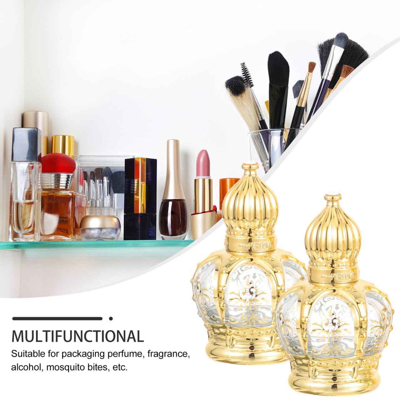 DOITOOL 2 Pack Glass Holy Water Bottles 10ml Empty Holy Water Containers Refillable Glass Roll on Bottles Essential Oil Containers for Catholic Christian Baptism Party Church