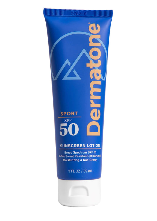 Dermatone Sport Sunscreen Lotion SPF 50 | Water Resistant (80 min), Oxybenzone and Octinoxate Free Sunscreen for Body and Face | Moisturizing Broad Spectrum UVA/UVB Protection SPF Lotion | 3oz