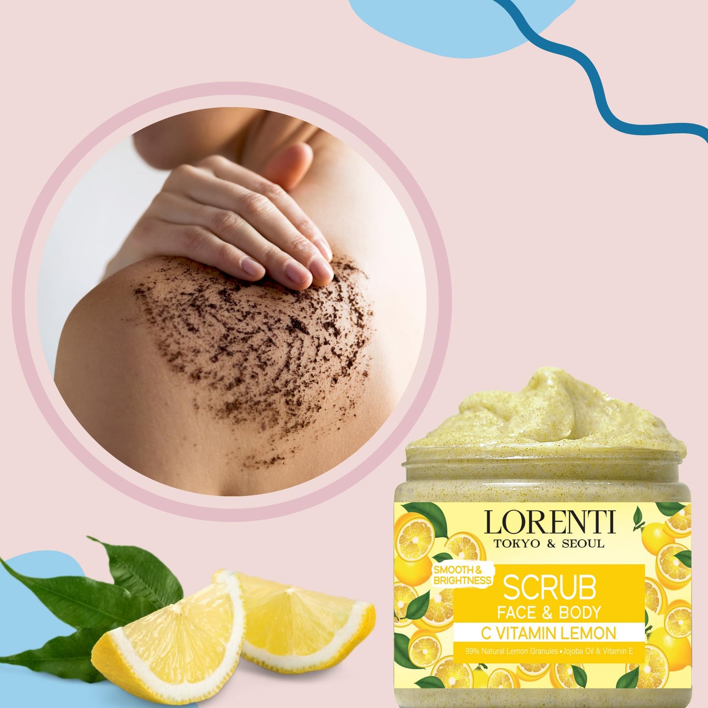 Granulated Natural Vitamin C Lemon Scrub for Face and Body | Antioxidant and Anti-aging Skin Peeling | Exfoliating with Jojoba Oil and Vitamin E