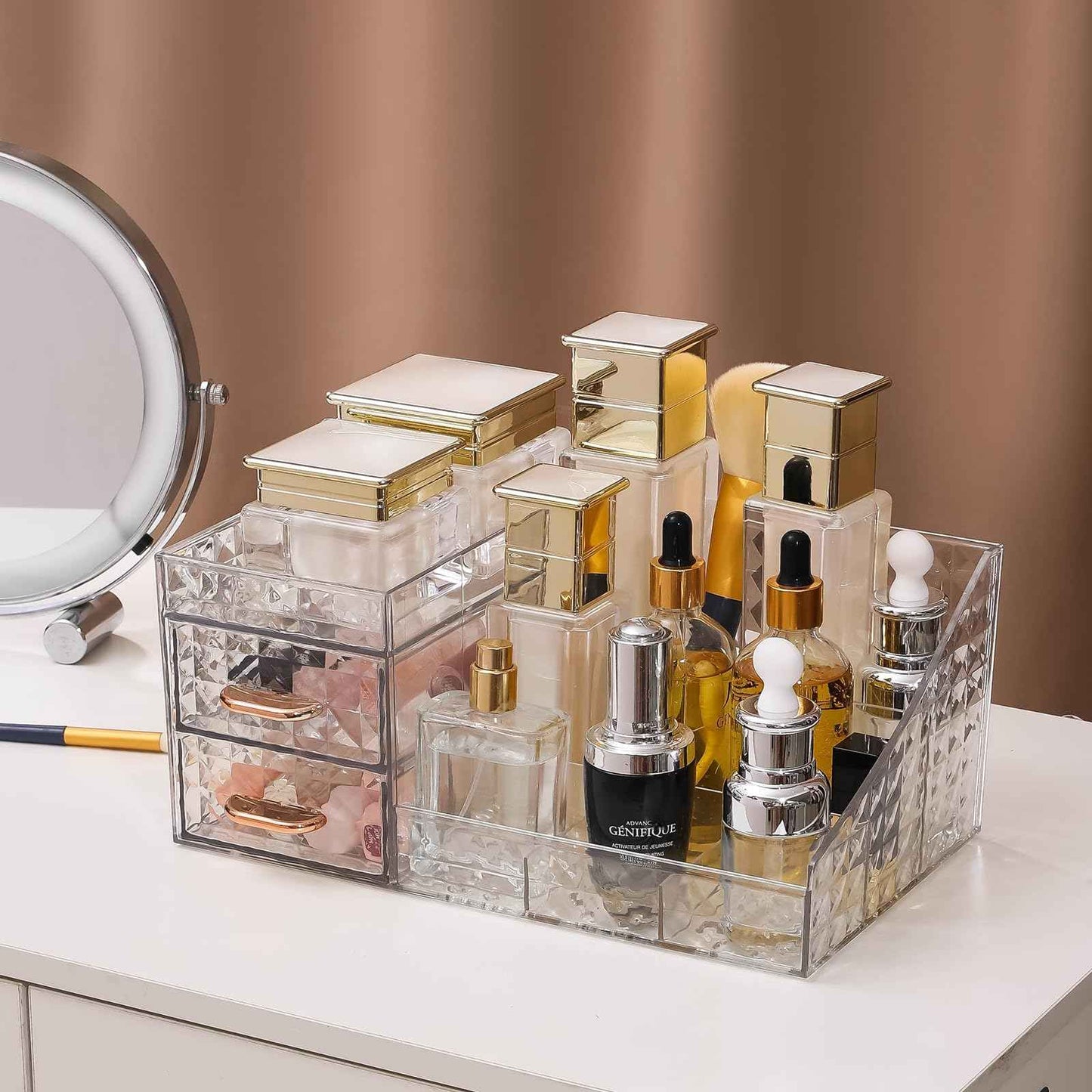 Clear Makeup Organizer for Vanity,Desk Makeup Caddy With Drawers for Cosmetics,Lipsticks Nail Care Skincare Jewelry Countertop Organizers,Cosmetic Display Cases for Bathroom, Dresser (Clear)