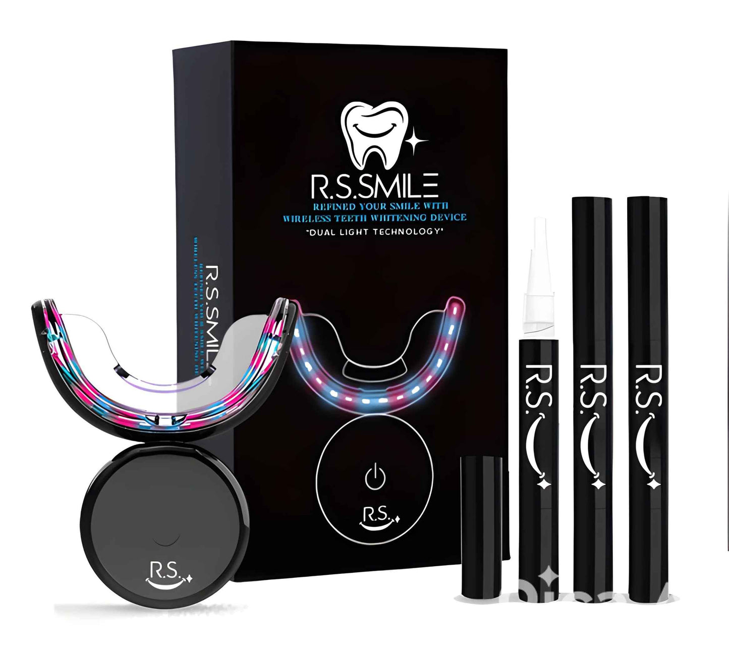 RS Smile Professional Wireless Teeth Whitening Kit with 32X Dual LED Lights, Red & Blue Light Technology for Deep Whitening, Rechargeable Device, Gentle Enamel - Safe Formula