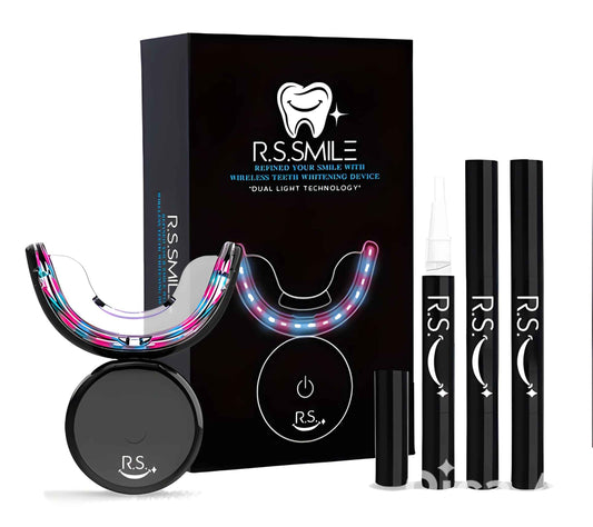 RS Smile Professional Wireless Teeth Whitening Kit with 32X Dual LED Lights, Red & Blue Light Technology for Deep Whitening, Rechargeable Device, Gentle Enamel - Safe Formula