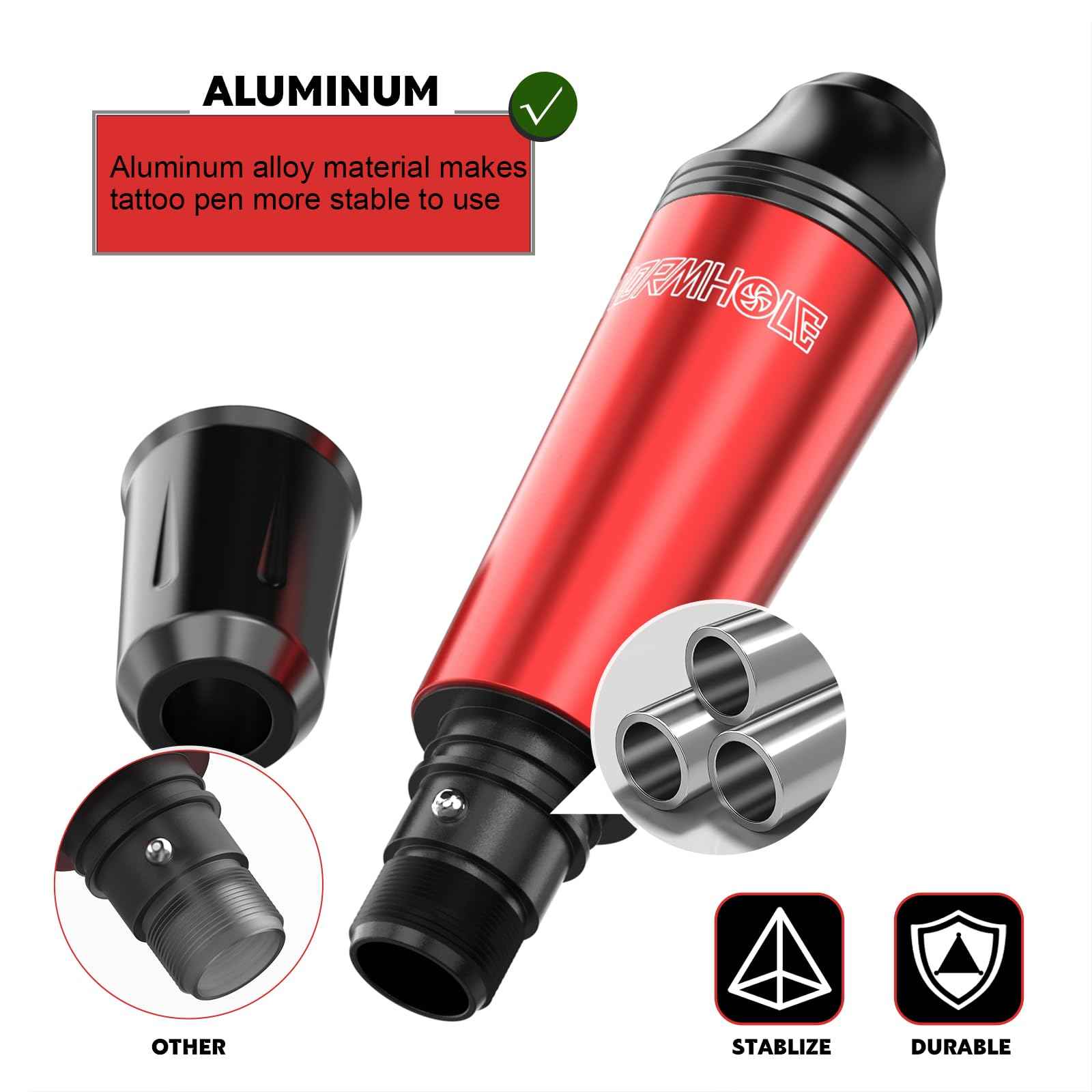 Wormhole Wireless Tattoo Practice Gun Kit with 1,800mAh Battery LED Digital Display, 20PCS Tattoo Needles Wireless Tattoo Machine Kit Aluminum Alloy for Beginner and Tattooist WTK296