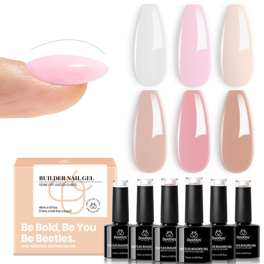 Beetles Builder Gel Polish 7 in 1 Builder Strengthener Gel 6 Colors Nude Pink Milky White Brown Hard Gel Nail Extension Gel for Nail Art Design