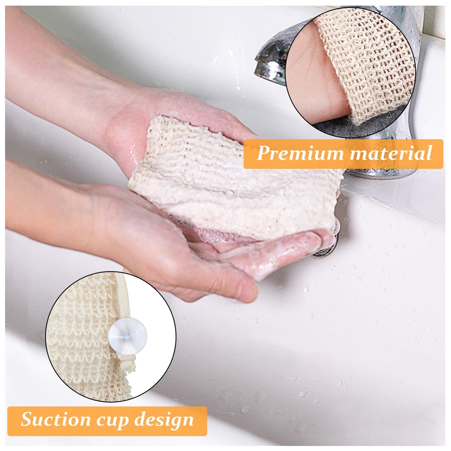 Feelorna Soap Saver Bag, Soap Bag Soft for Shower, Exfoliating Mesh Soap Saver Pouch Bag for Facial Body Cleansing Foaming (3.5''x5.5'', Beige with Suction Cups)