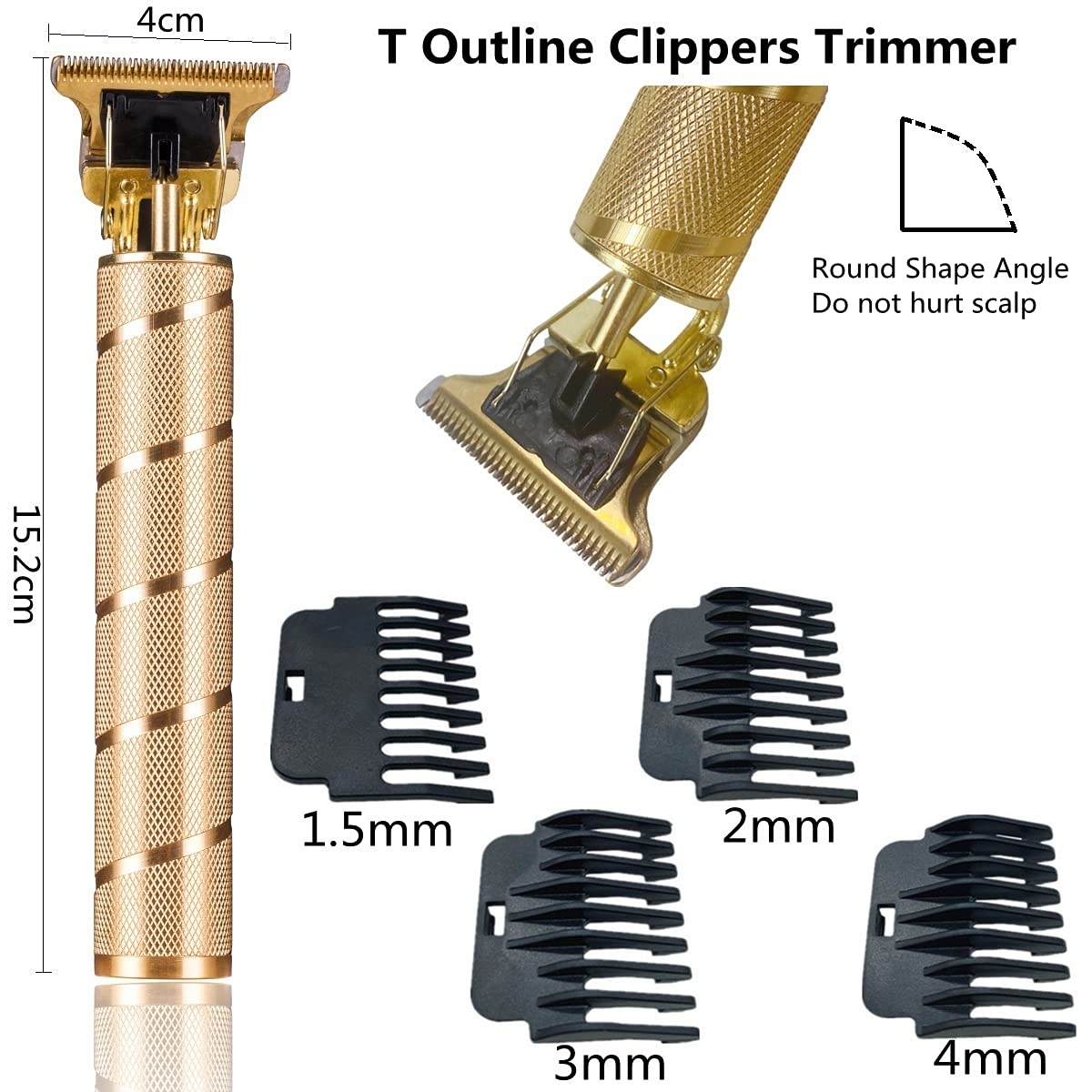 goldseaside Pro T Clippers Trimmer, Electric Pro Li Trimmer T Blade Trimmer Cordless Rechargeable, Professional Baldheaded USB Rechargeable Trimmer Hair Clipper for Men(Gold)