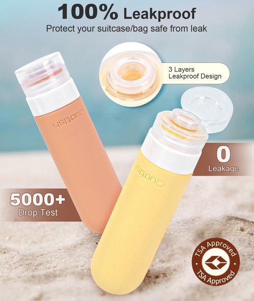 Quatish Travel Bottles for Toiletries 6 Pack, Original Patented Leakproof 3 oz Tsa Approved Travel Size Containers, BPA Free Silicone Shampoo and Conditioner Bottles, Camping Essentials