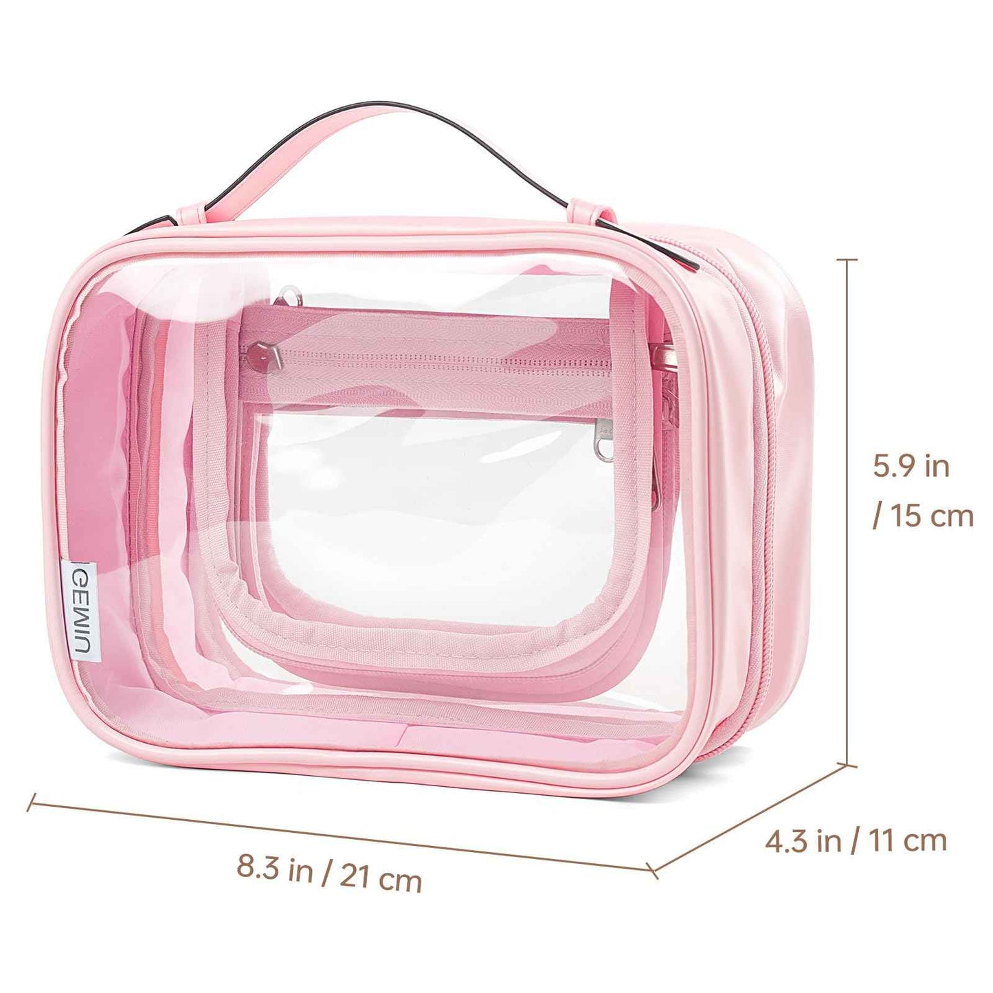 GEMIU Clear Makeup Bag Toiletry Bag for Women 4 Compartments Travel Cosmetic Case Large Capacity Waterproof Skincare Pouch Organizers with Zippe Deep Pink