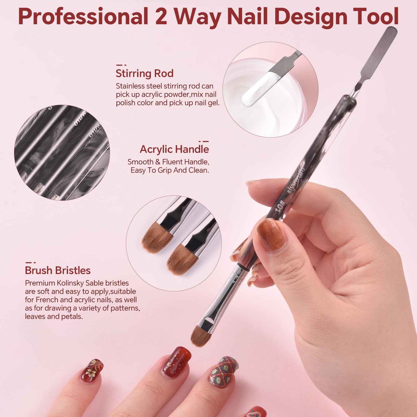 siyuwuro 6Pcs Kolinsky Sable Nail Brush French Nail Brush 2 Way Professional UV Gel Acrylic Nail Art Brush with Dotting Tool for French Manicure Cuticle Clean Up Nail Art Design Pen (Set)
