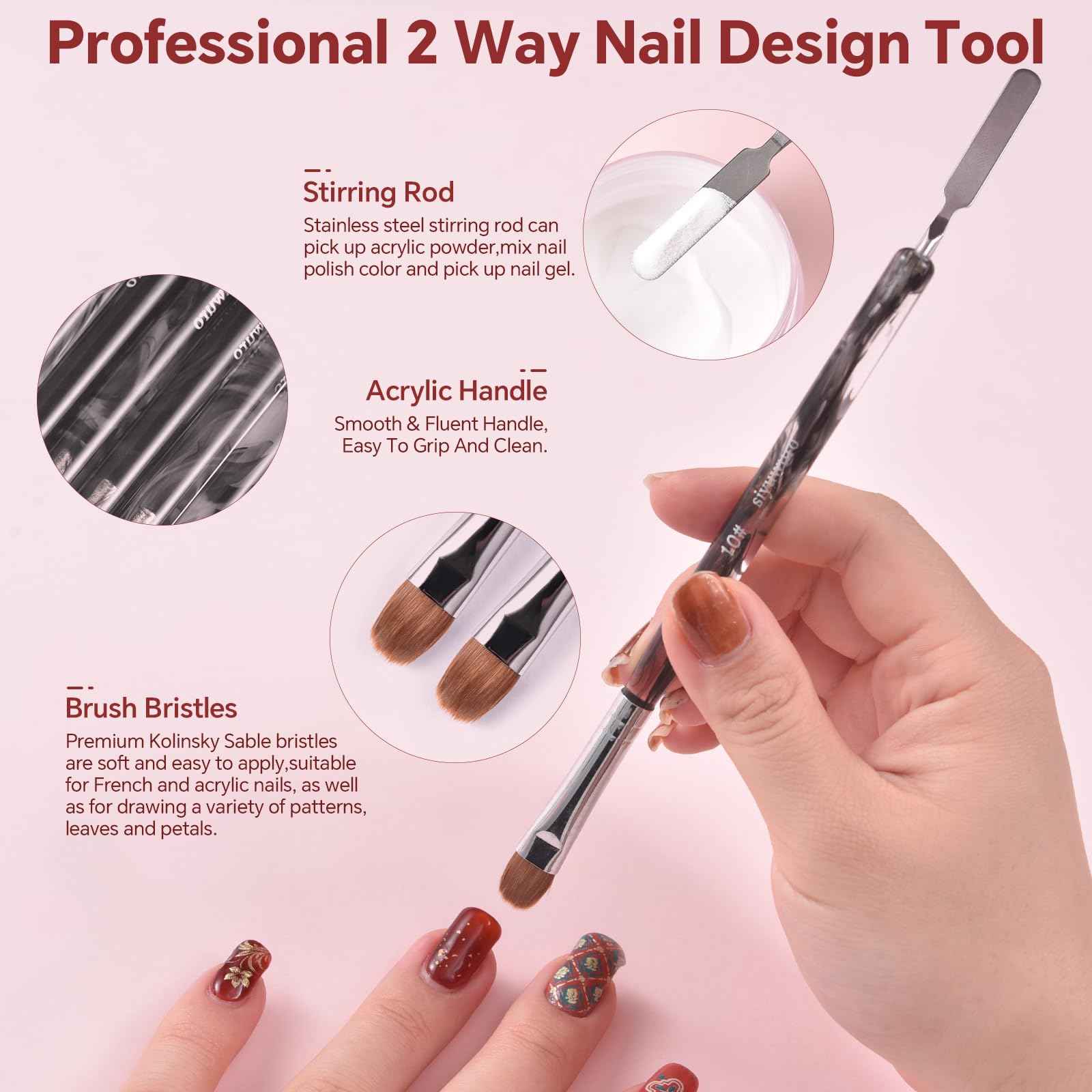 siyuwuro 6Pcs Kolinsky Sable Nail Brush French Nail Brush 2 Way Professional UV Gel Acrylic Nail Art Brush with Dotting Tool for French Manicure Cuticle Clean Up Nail Art Design Pen (Set)