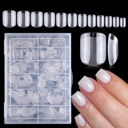 AddFavor Short Square Nail Tips, 600pcs Soft Gel x Nail Tips Short Square Clear Nail Tips Full Cover Acrylic Nail Tips for Nail Extension, Press on Nails Making