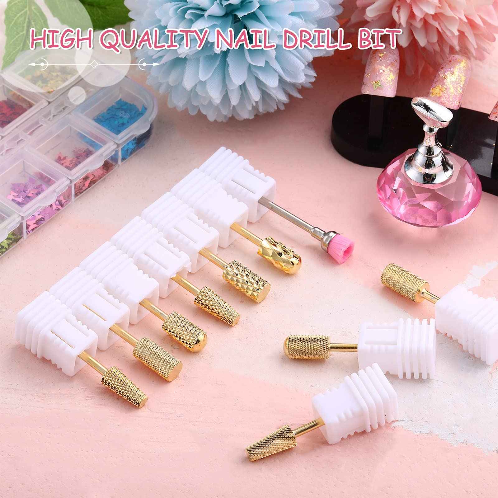 Honoson 10 Pcs Nail Drill Bits Set, 3/32 Inch Cuticle Tungsten Carbide Bits for Nail Tech, File Remove Acrylic Gel Polish, Manicure Pedicure Tools for Salon Home Supplies(Gold)