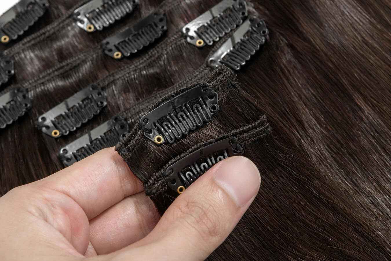 TESSHAIR Remy Hair Extensions Clip in Human Hair Nut Brown Clip in Extensions Real Human Hair 16 Inch Real Hair Extensions Clip in Human Hair Straight Human Hair Clip Ins 125g 7Pcs