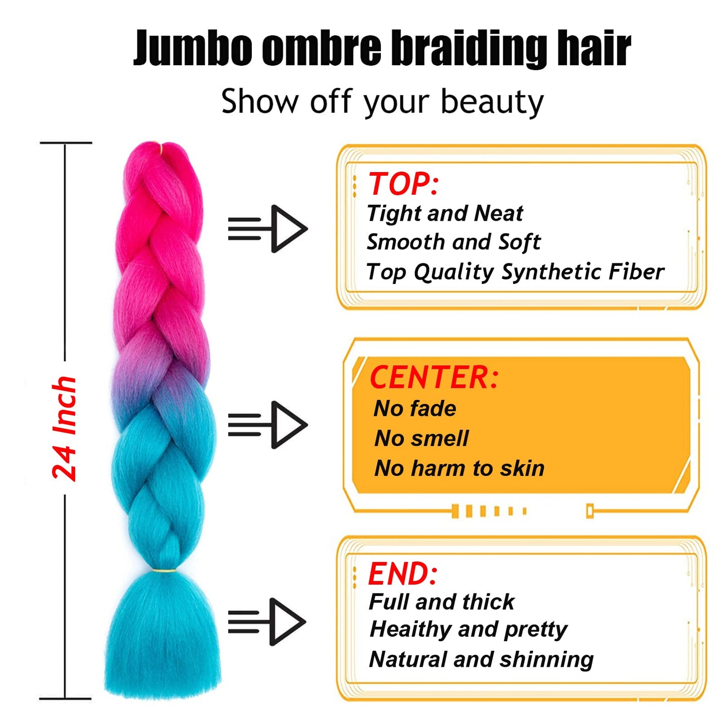 TENGSHUO FLY Pink Lake Blue Braiding Hair 6 Packs Synthetic Braid Hair Extensions Jumbo Ombre Braiding Hair 24 Inch or Box Braids Twist Crochet Braids(24"6Pack,Pink Lake Blue)