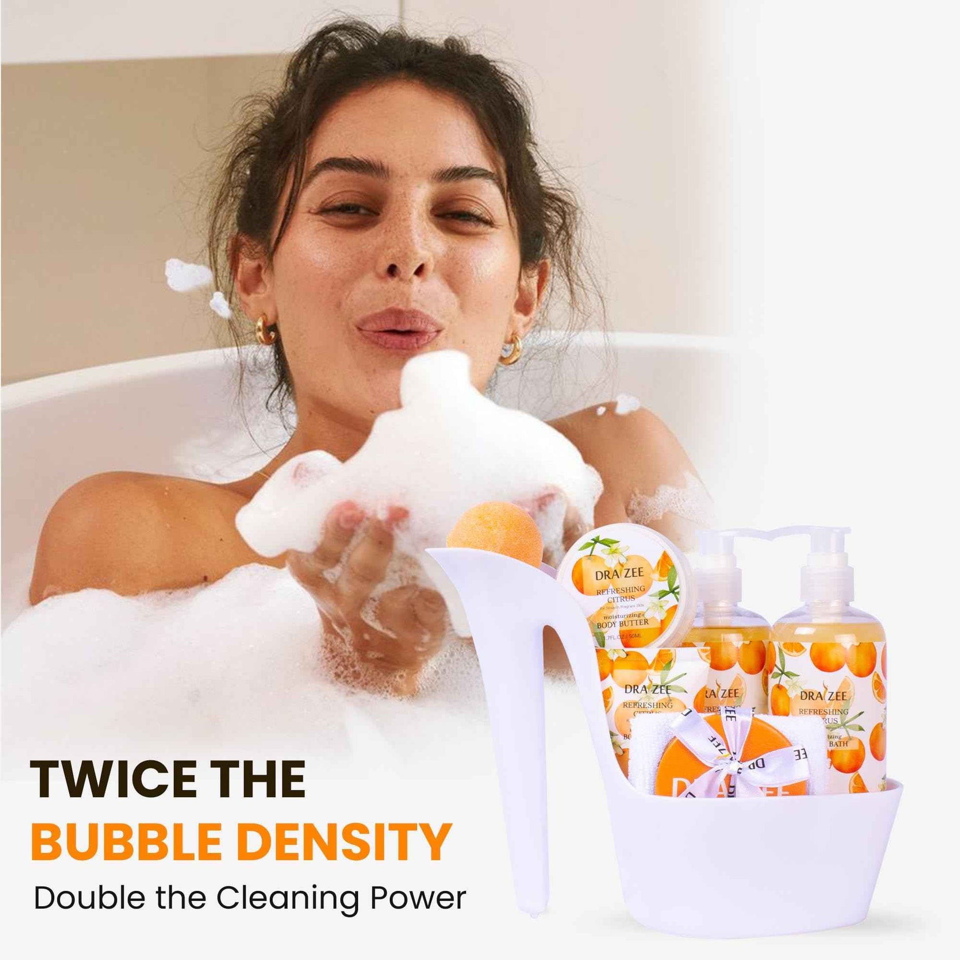 Luxury Spa Gifts for Women – 8 Pc Citrus Scented Bath and Body Set with Bubble Bath, Lotion & More – Luxury Self Care Kit for Wife, Mom, Girlfriend, Birthday Gifts for Women by Draizee