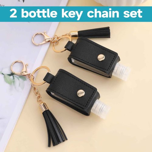 Aiyorse 2 Pcs Portable Handwashing Fluid Holder Bottles with Keychain, Refillable Travel Containers, 1oz/30ml Squeeze Bottles for Toiletry Lotion Liquid Soap Shampoo (Black)
