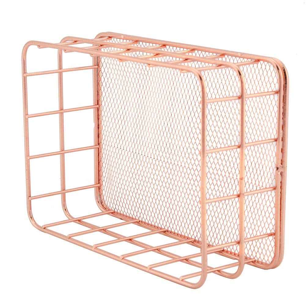 Fdit Makeup Storage Basket Organizer Rose Gold Iron Cosmetic Storage Holder Desktop Decor Household Woman Girl Lady(C)