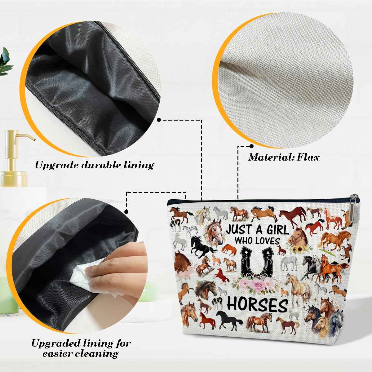 Ythuil Horse Makeup Bag Gift For Animal Lover, Pet Stuff Merch Cosmetic Pouch, Funny Birthday Christmas Gift For Pet Owner Sister Bestie Bff, Just A Girl Who Loves Horses