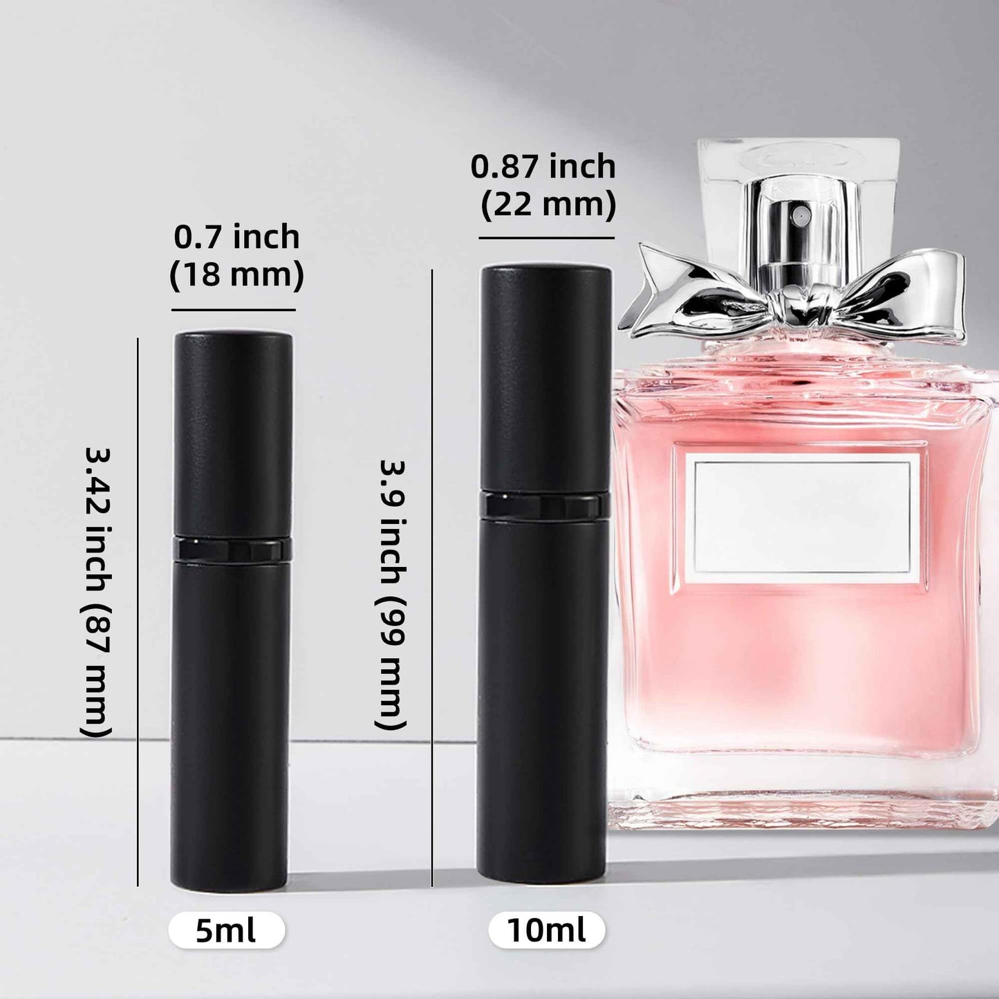 muilsae Perfume Refillable Bottle 5ml Bottom Refill Portable Purse Atomizer, Cologne Travel Perfume Spray Bottle for Outgoing and Traveling (Black + Pink 10ml)