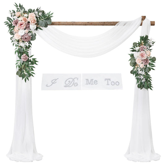 SOJOCK Artificial Wedding Arch Flowers Kit,2 Pcs Floral Arrangement, 1 Pcs Fabric Drap, for Wedding Ceremony Bouquets and Reception Backdrop Decoration,DIY Garden Craft Art Decoration