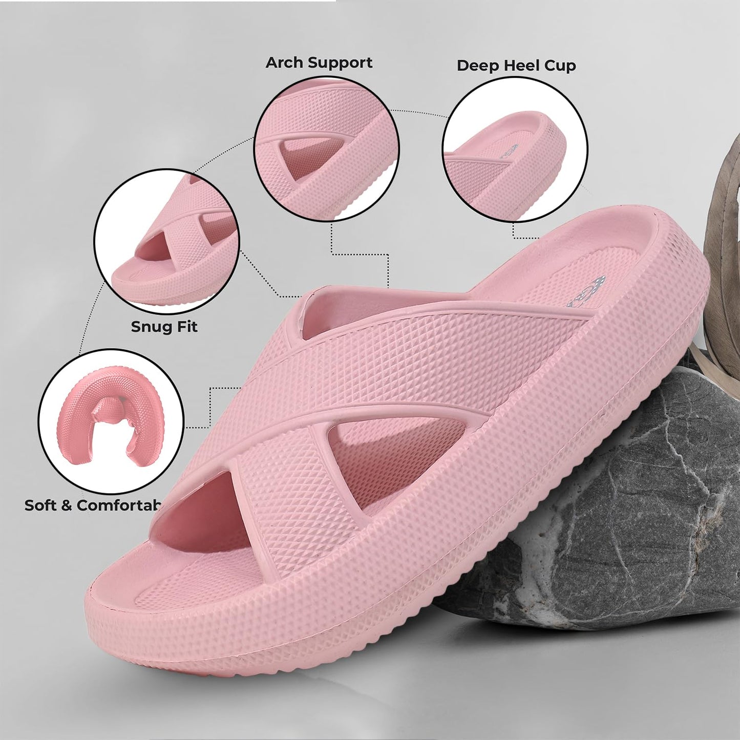 GBXPRESS Pillow Slippers for Women and Men, Anti-Slippery | House Slides Shower Sandals |Breathable| Cross strap| Extremely Comfy | Cushioned Thick Sole | Rose W 14.5-15, M 13-14