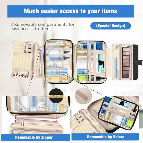 Bbtops Toiletry Bag for Women, Large Hanging Travel Toiletry Bag with Hanging Hook,Water-resistant Makeup Bag Cosmetic Organizer for Full Sized Toiletries, Accessories(Black)