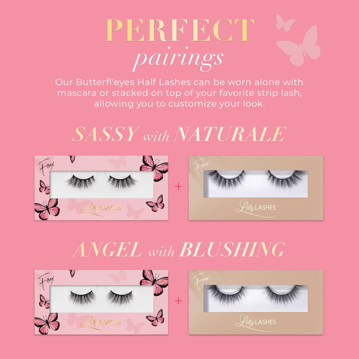 Lilly Lashes Butterfl'eyes Faux Mink Lashes, Half Lashes Natural Look & Feel, False Eyelashes, Reusable Eyelashes 20x, No Trimming + Easy to Apply, Round Style, Lash Glue not Included, 13mm (Heiry)