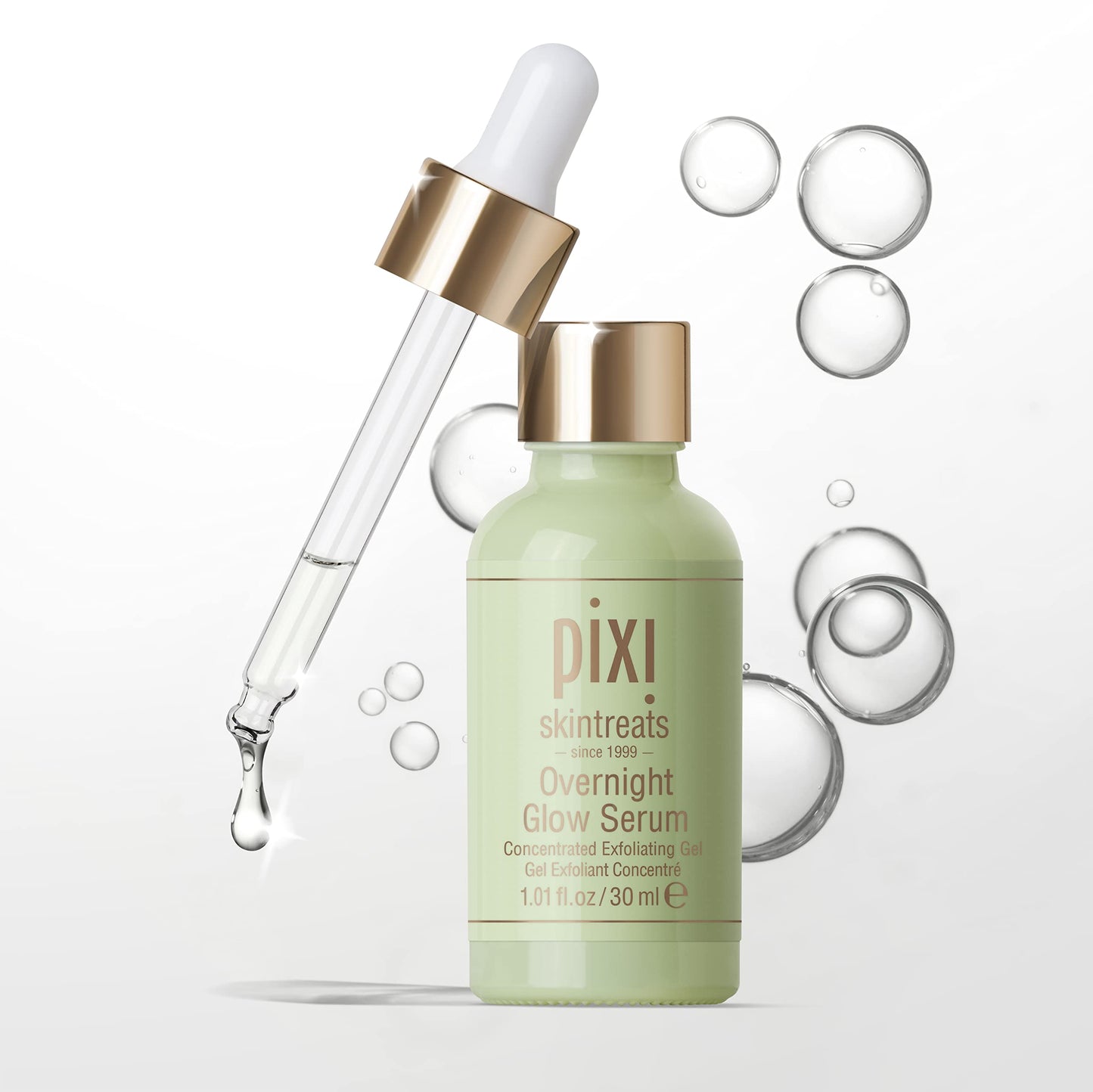 Pixi Overnight Glow Serum | Glycolic Acid Exfoliating Serum for Radiance | Helps Reduce Fine Lines & Sun Spots | With Aloe, Cucumber & Nourishing Vitamins | 1.01 fl. oz/ 30 ml