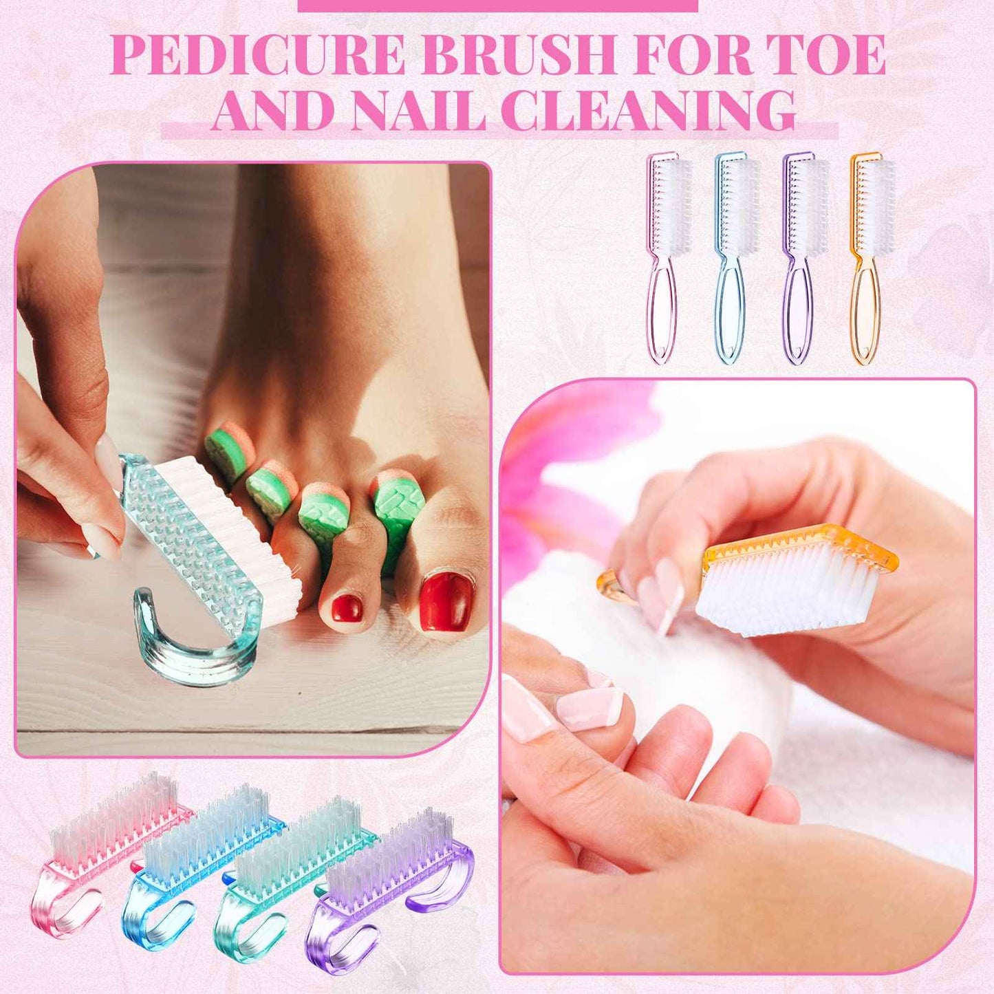 Patelai 100 Pcs Handle Grip Nail Brush Bulk Colorful Nail Scrubber Cleaner Fingernail Brushes Hand Toes Scrub Cleaning Brushes Pedicure Scrubbing Tool for Men and Women, Multicolor Brush