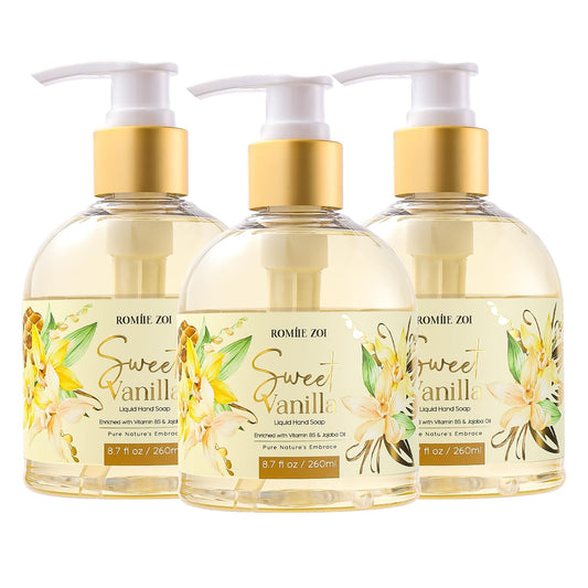 ROMIIE ZOI Liquid Hand Soap with Gift Box - Pure Nature's Embrace - Sweet Vanilla - 260ml/ 8.7 fl.oz (Pack of 3)