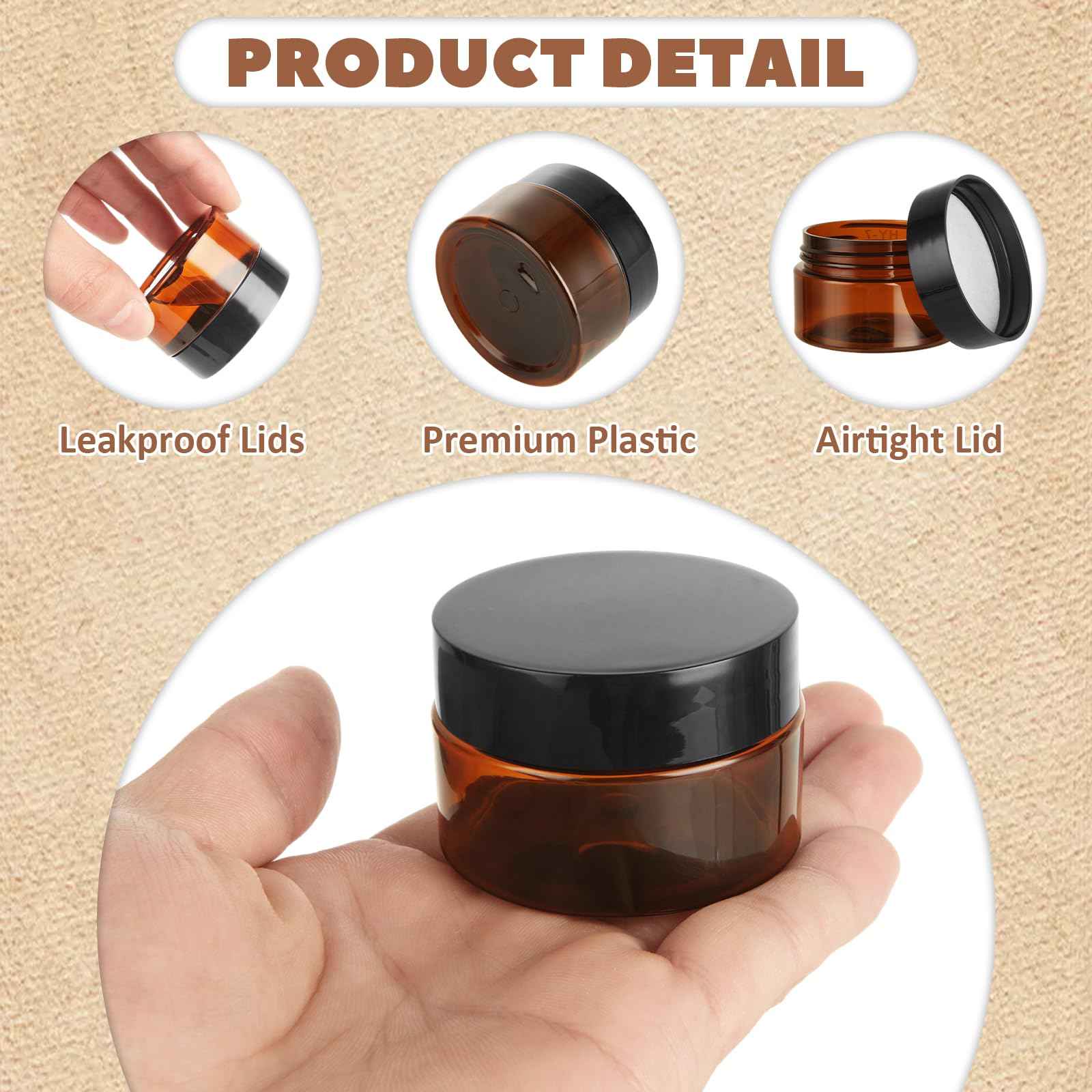 ABuff 100 Pack 1oz Amber Plastic Jars with Lids 30ml Empty Cosmetic Jars Leak Proof Container Refillable Makeup Containers Travel Cosmetic Containers for Lotions Sample Cream
