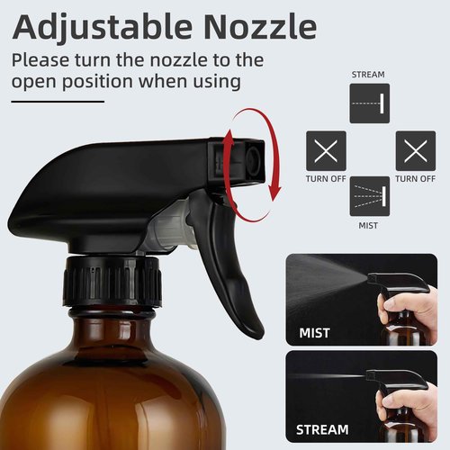 Bastelica Amber Glass Spray Bottles 16 oz - Refillable Empty Spray Bottles for Cleaning, Essential Oils, Plants, Hair Mister - 2 Pack