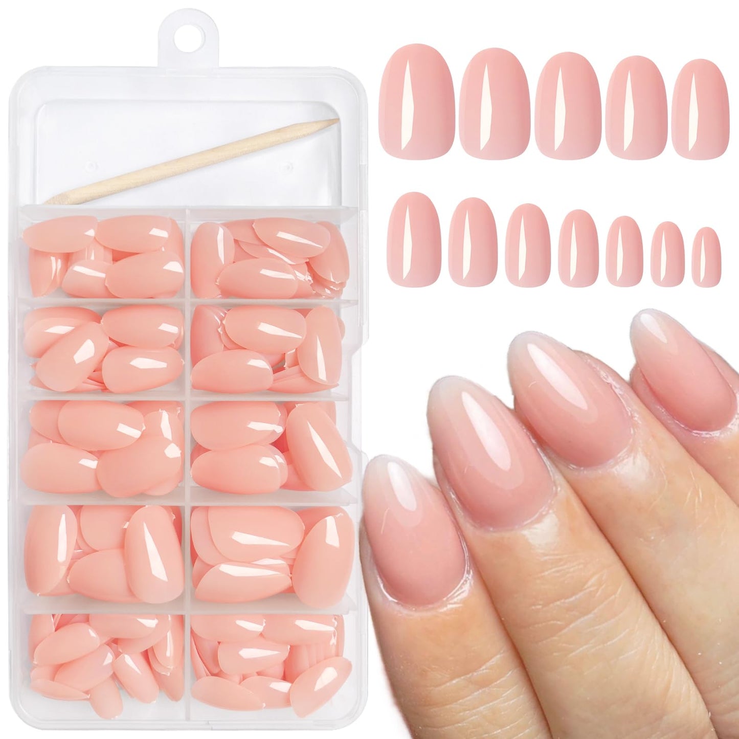 AddFavor Oval Press on Nails Short Fake Nails, 240pcs Nude Pink Nails Press on Almond False Nail Full Cover Acrylic Nail for Women and Girls