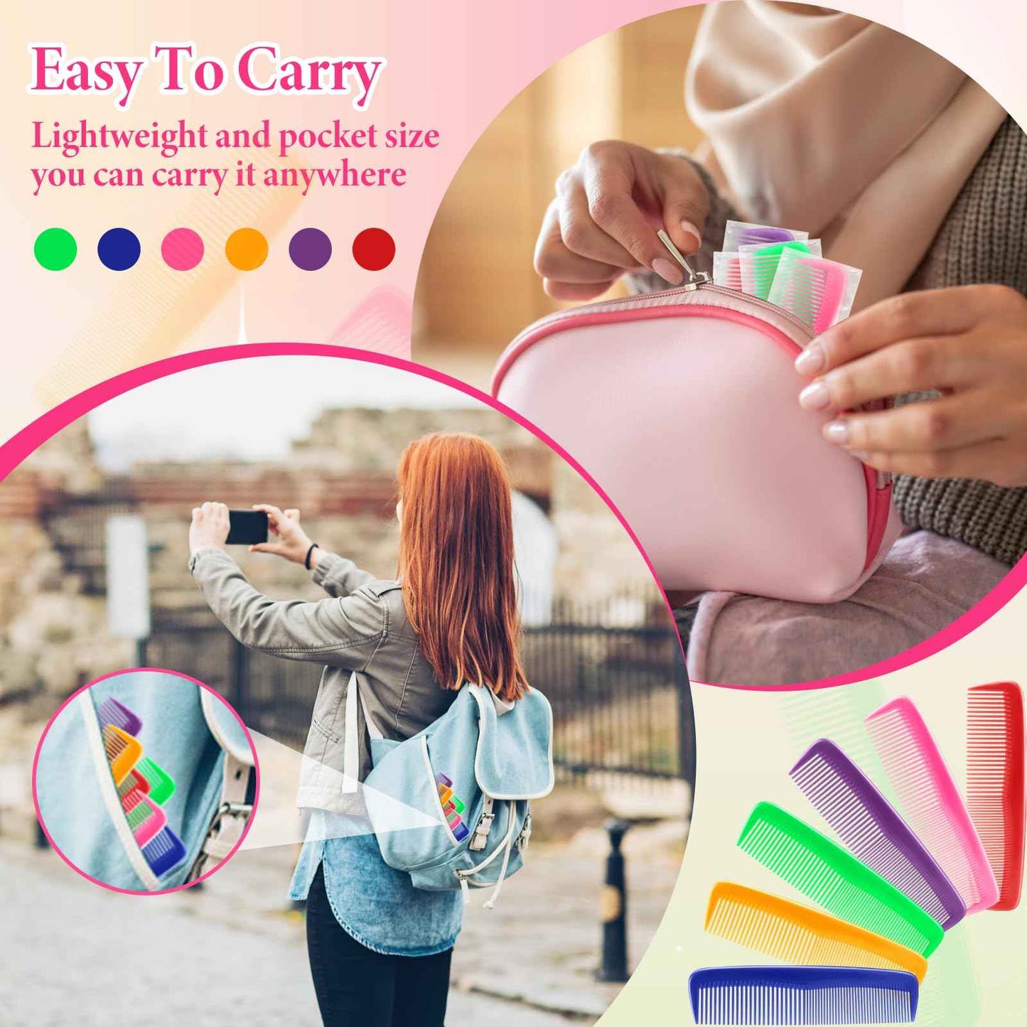 NICEMOVIC 120 Packs Hair Comb Bulk Set, Pocket Travel Hair Combs for Women and Men, Colorful Coarse and Fine Tooth Comb, Individually Wrapped Bulk Comb for Homeless Hotel Shelter Nursing Home Charity