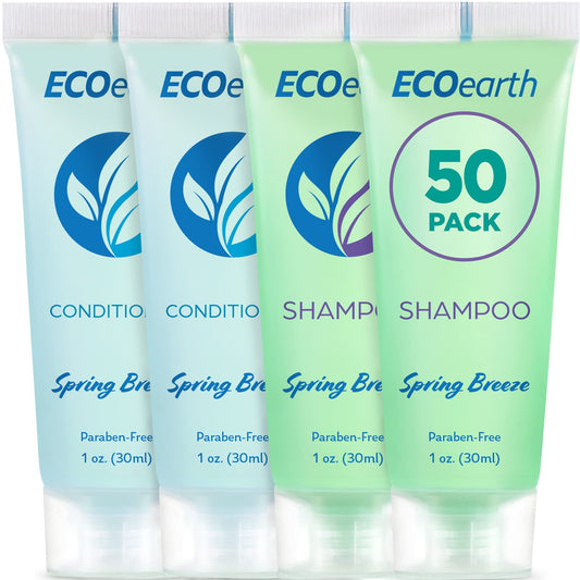 EcoEarth Travel Shampoo and Conditioner Set (1 fl oz, 100 Pieces, Spring Breeze), Delight Your Guests with a Revitalizing and Refreshing Hotel Toiletries and Guest Hospitality in Bulk