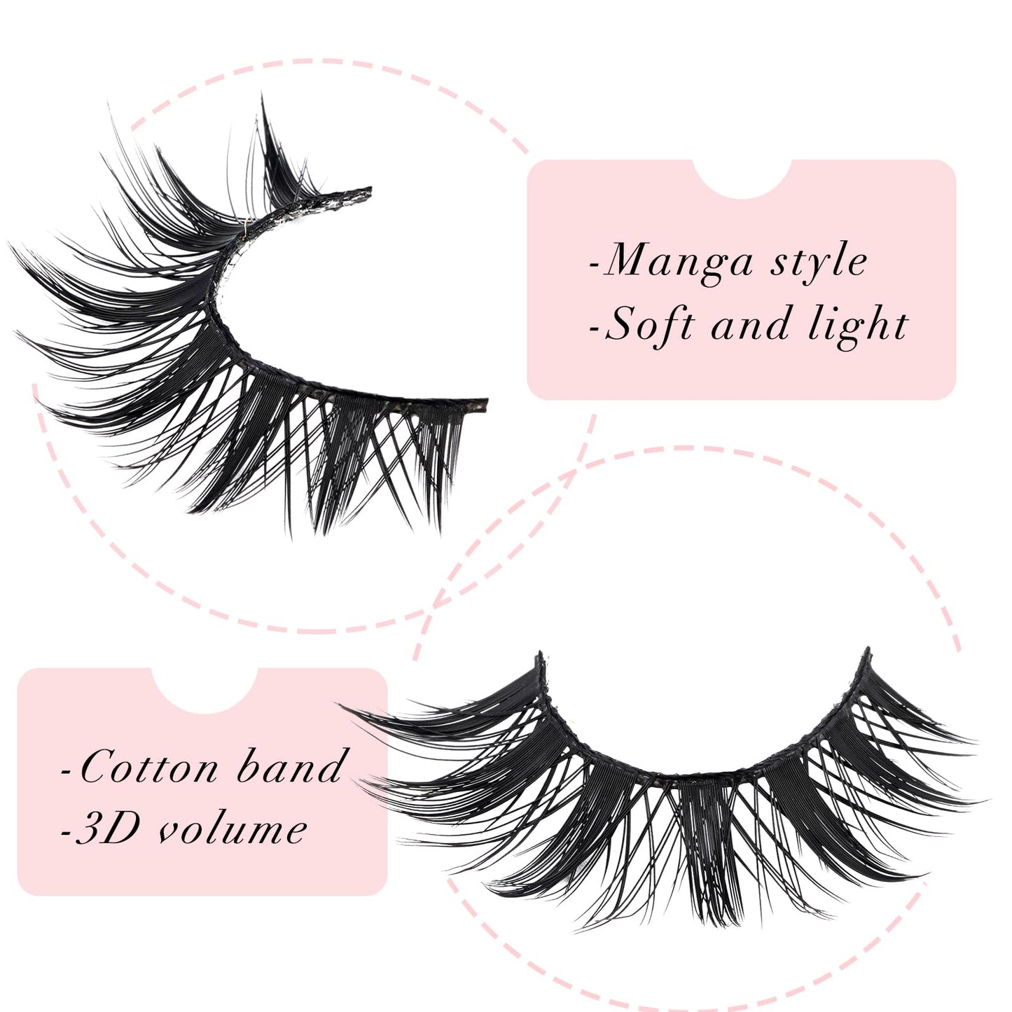 LANKIZ Manga Lashes Natural Look Anime Lashes False Eyelashes Lash Clusters Korean Japanese Makeup Asian Cosplay Fake Eyelashes Mink Wispy Fluffy Cluster Lashes 7 Pairs(Manga-12)