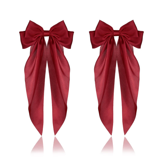 LILIE&WHITE 2PC Red Hair Bows For Women Ribbon Hair Clips Hair Ribbon Clips Bow Hair Barrette Long Silk Hair Accessory Large Bow Hair