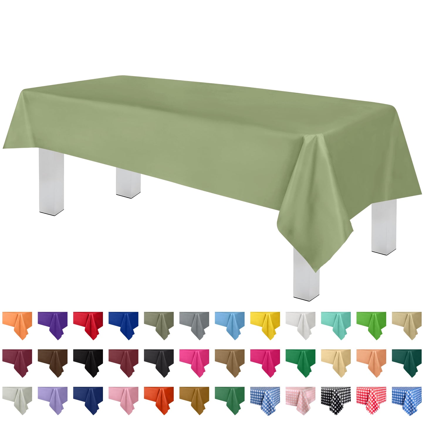 Grandipity Sage Green 12 Pack Premium Disposable Plastic Tablecloth 54 Inch. x 108 Inch. Rectangle Table Cover