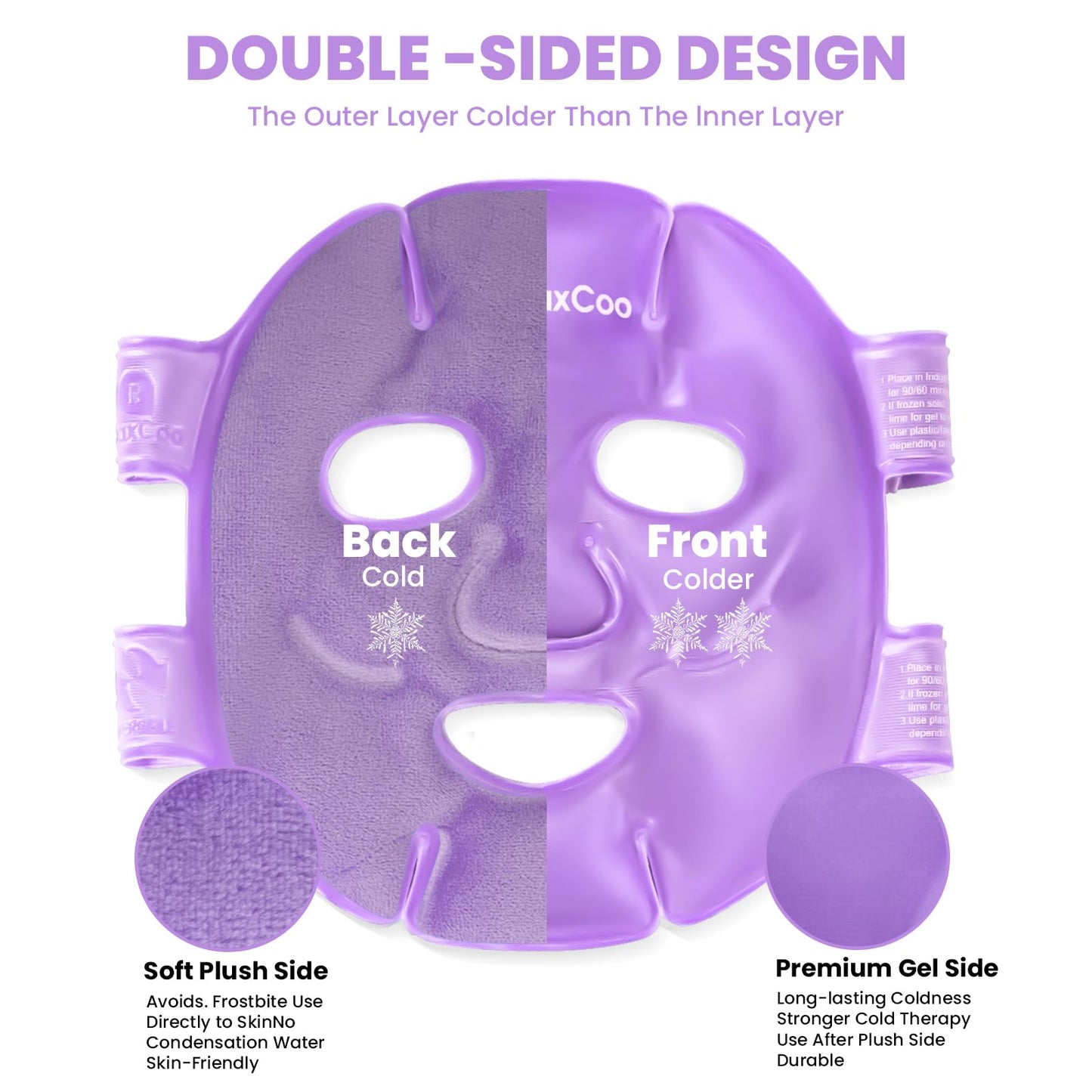 RelaxCoo Cold Face Eye Mask Ice Pack Reduce Face Puff,Dark Circles,Gel Hot Cold Compress,Face SPA for Woman Sleeping, Pressure, Headaches, Skin Care, 2 Pack, Purple