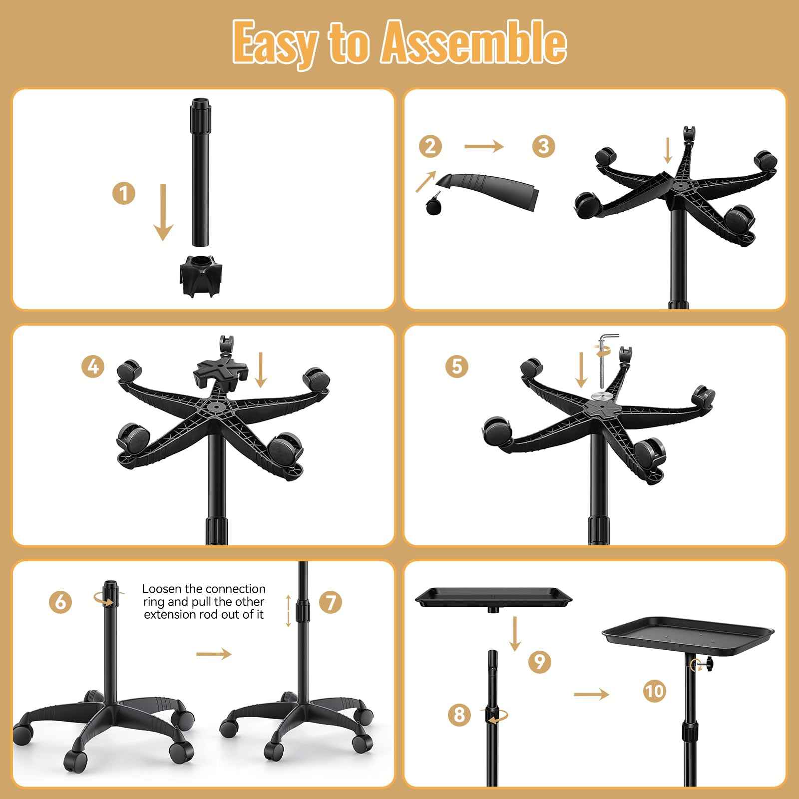 HYTOBP Salon Tray on Wheels Premium Aluminum Tattoo Tray Rolling Trolley Adjustable Height Storage Utility Cart for Clinic Spa and Barber(34inch)