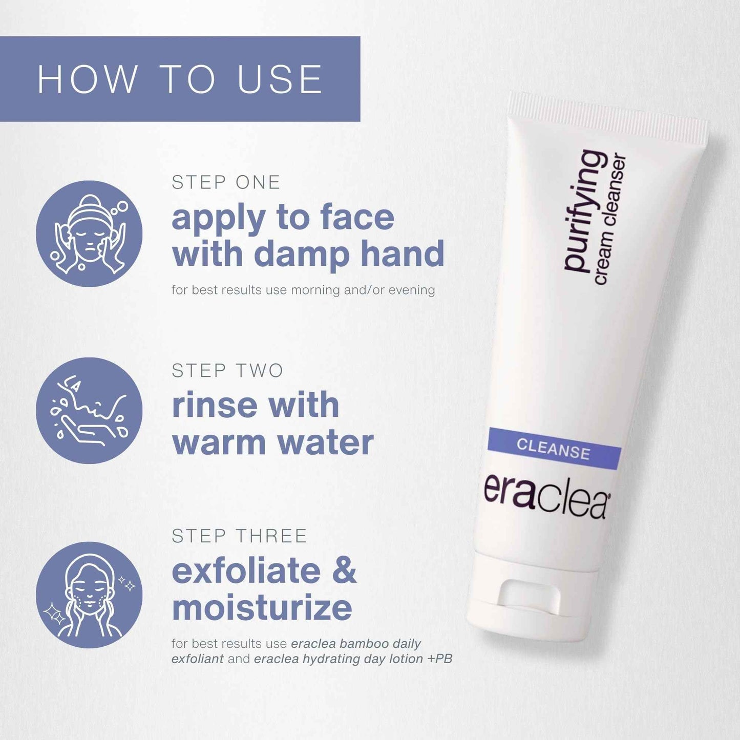 eraclea Purifying Cream Cleanser, Gentle Daily Cleanser with Hyaluronic Acid, Hydrating Face Moisturizer for Dry Skin, Soothing Face Wash Removes Impurities, Oil, and Makeup for Radiant Skin (4 fl oz)